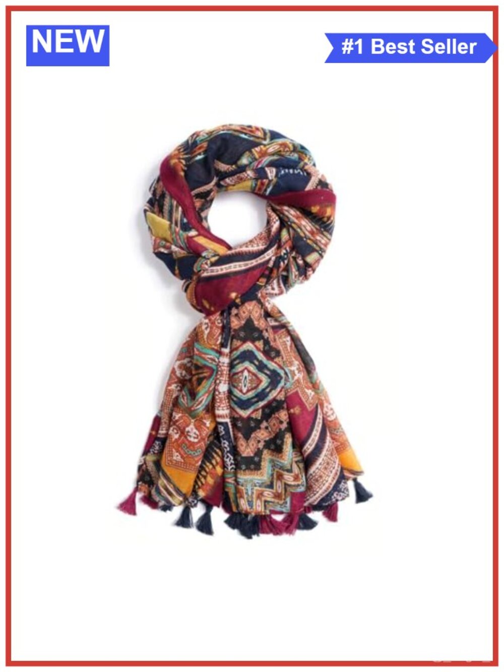 Women's Lightweight Floral Print Boho Scarf Fringed Shawl Wrap One Size
